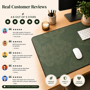 Sage Green Botanical Desk Mat | Hydrangea Floral Mouse Pad, Japandi Office Setup image 8