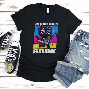 Black Cats Rock Tee, Kawaii Cat Shirt, Black Cat Shirt, Cat Womens Funny Shirt, Gift for Cats Lover, Cat Mom Shirt, Retro Cat Tee, Wife Gift