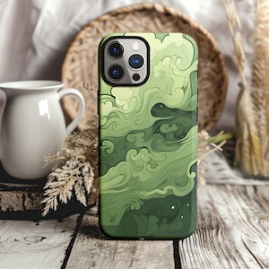 Custodia per telefono verde vorticoso primordiale, custodia per iPhone Matcha Tea, custodia per telefono carina, custodia per iPhone 12 13 14 15, protezione da sogno per iPhone