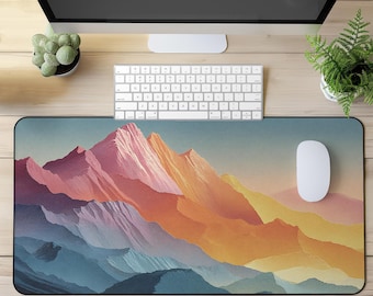 Rainbow Mountainscape Desk Mat: Colorful Nature-Inspired Workspace Decor