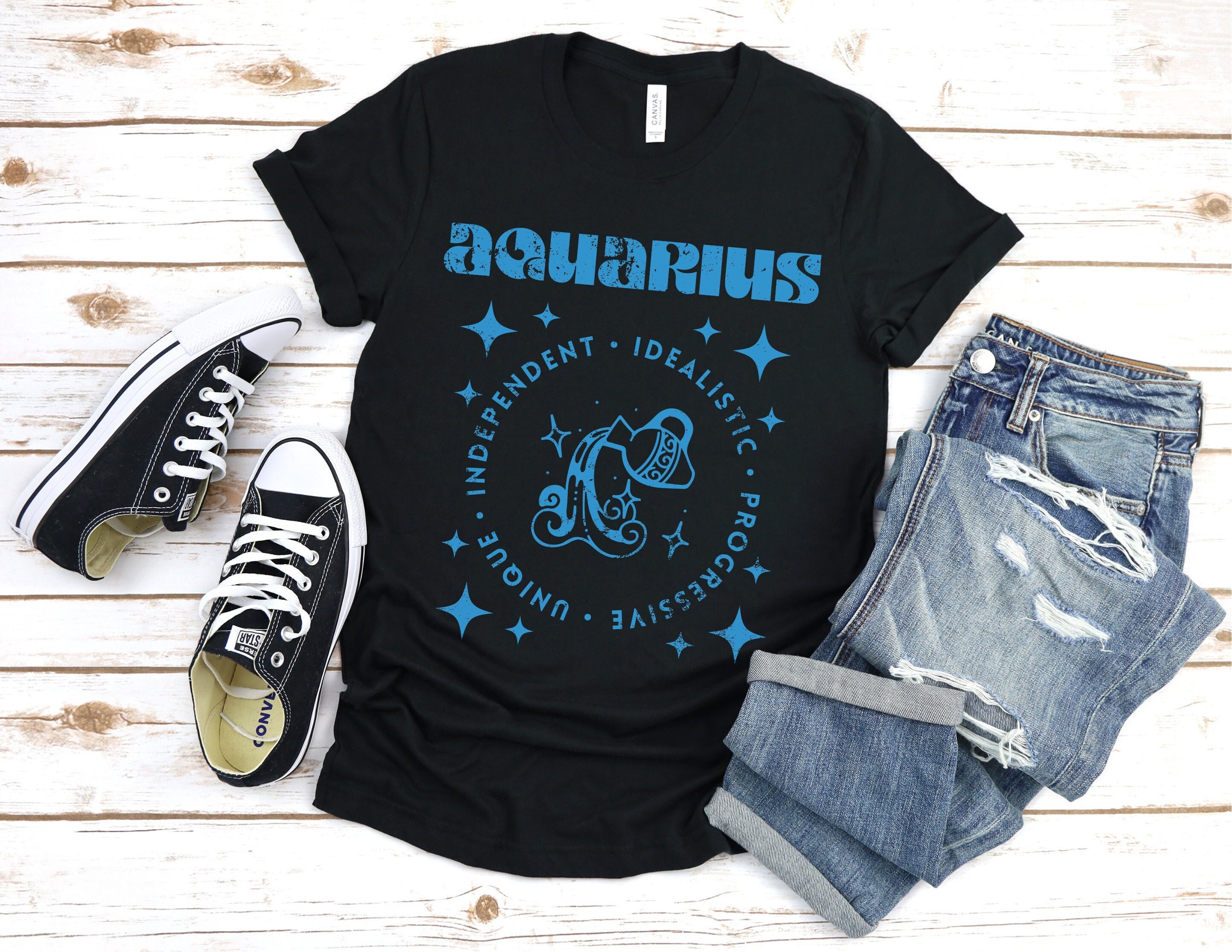 Aquarius Zodiac Shirt: Distressed Graphic Tee, Astrology Gift