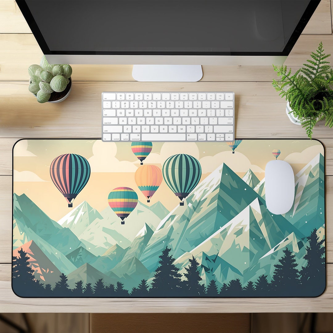 Coldtop Hot Air Balloon Desk Mat: Mountain Scene, Whimsical Office Decor - Etsy