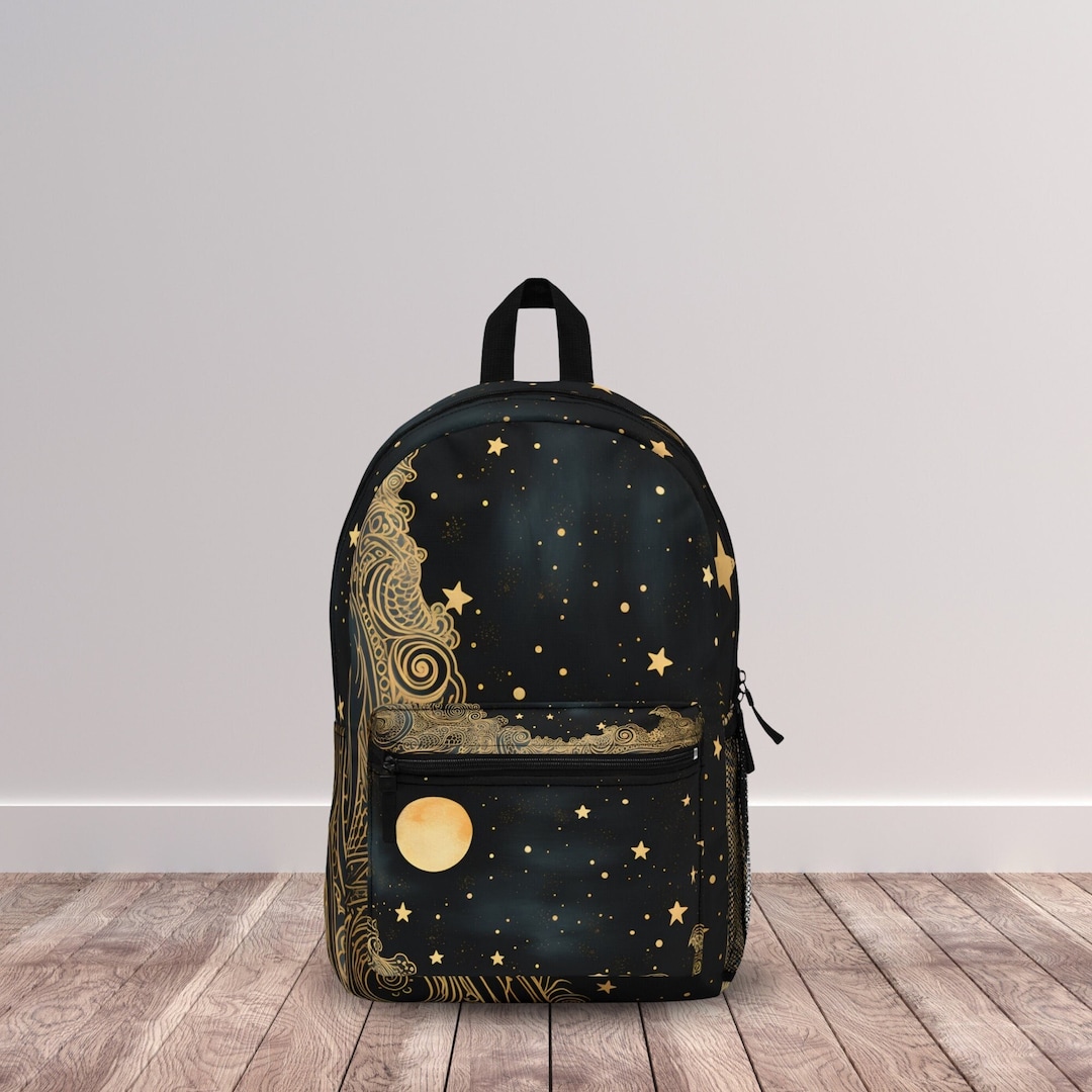 Mochila Galaxia Cósmica: Estrellas y Luna Doradas, Mochila Escolar
