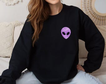 Grunge Alien Head Sweatshirt: Boho Outer Space Pullover and Tshirt