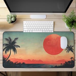 Tappetino da scrivania con tramonto estivo di Cali, cartolina retrò vintage con tramonto tropicale, Hawaii, Caraibi, anni '50, vibrazioni nostalgiche, arredamento per ufficio in casa