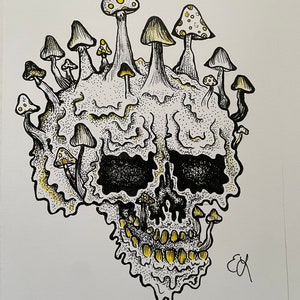 Skull Mushroom dot work drawing