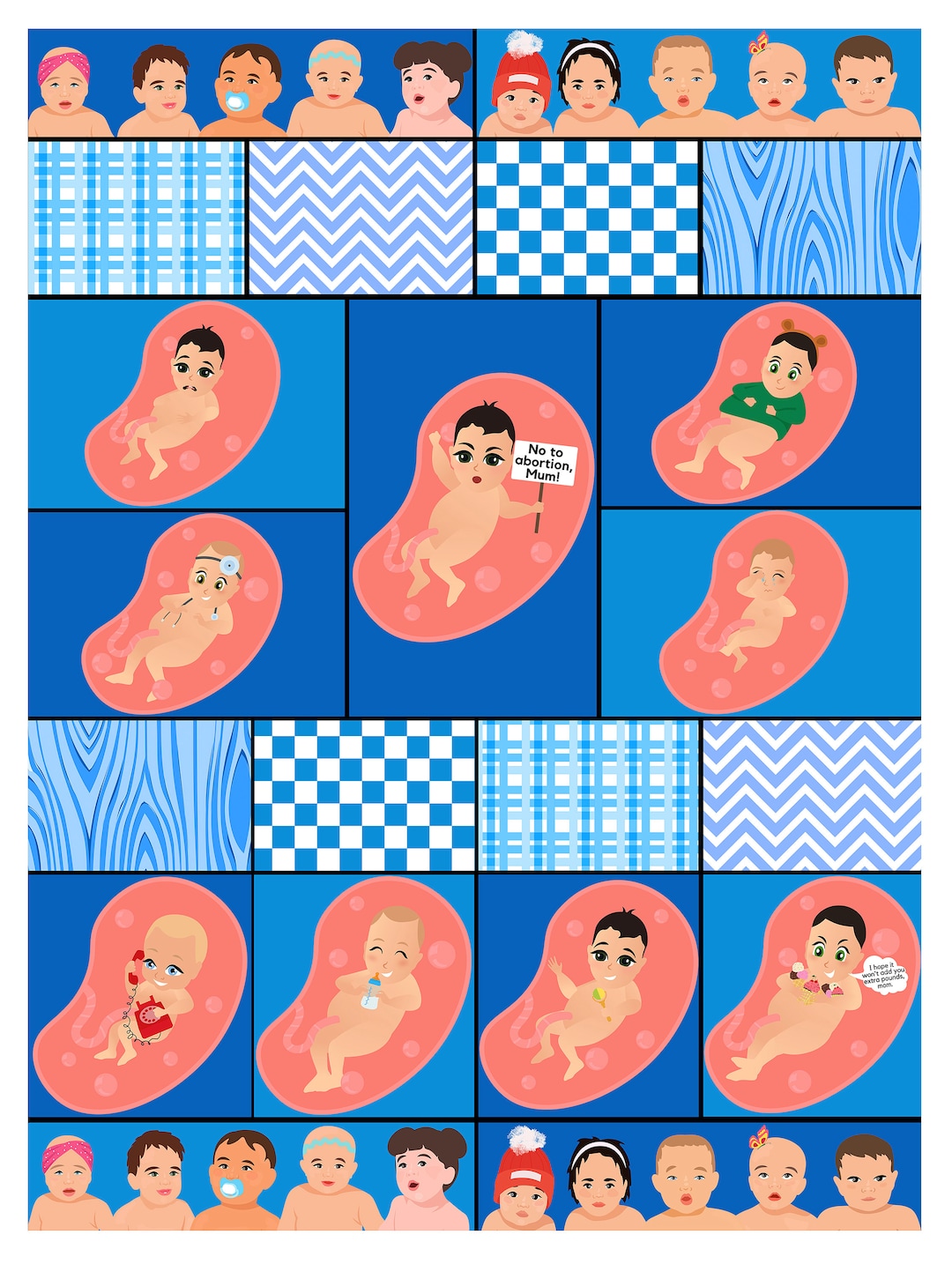 Cartoon Baby Blanket, Cartoon Baby in Womb, Keepsake Blanket for Baby