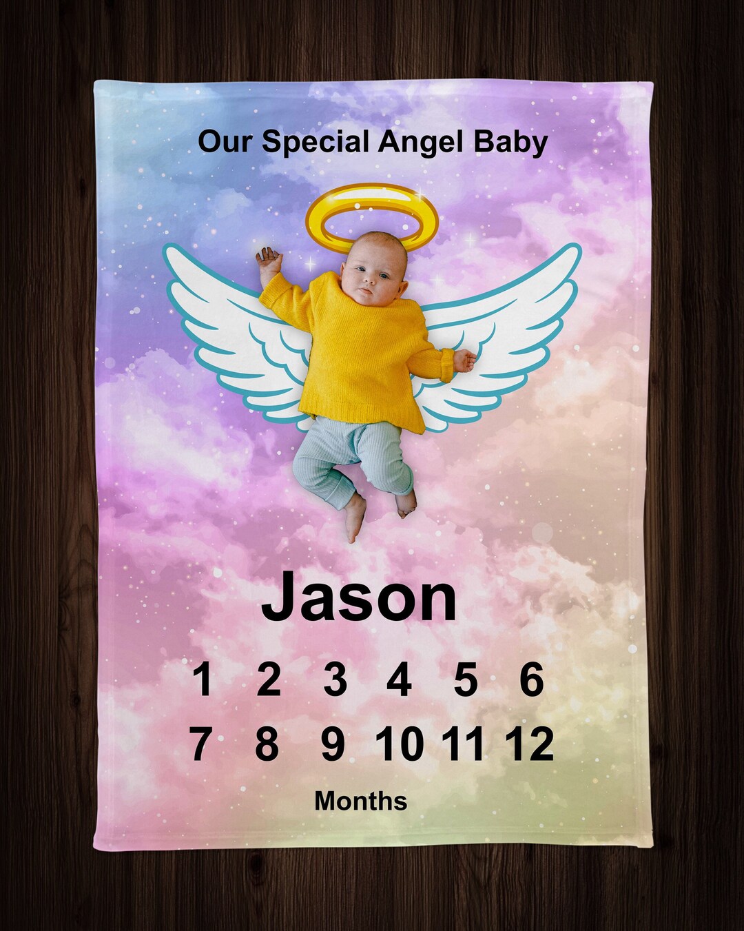Angel Baby Milestone Blanket, Growth Tracker Blanket, Angel Baby