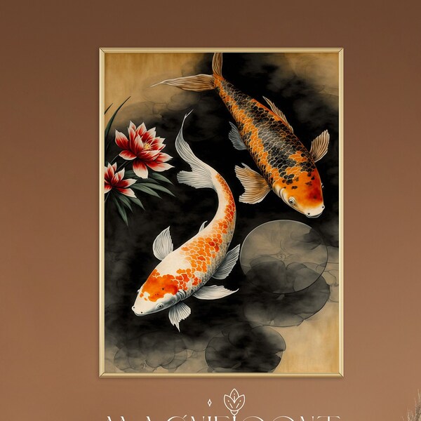 Koi Fish Ink Painting Etsy
