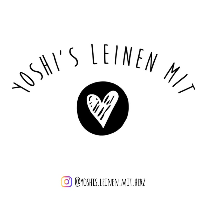 May include: Black and white logo with the text "Yoshi's Leinen Mit" in a curved arc above a black circle with a white heart inside. The text "@yoshis.leinen.mit.herz" is below the circle.