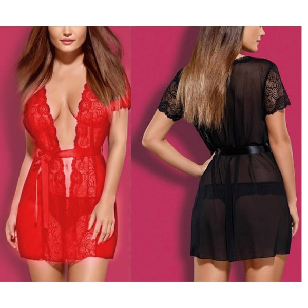 Transparentes Nachthemd Kleid mit Tanga und Gürtel für Frauen, Dessous durchsichtig Nachthemd, Nachtwäsche-Set, Knielanges Nachtkleid