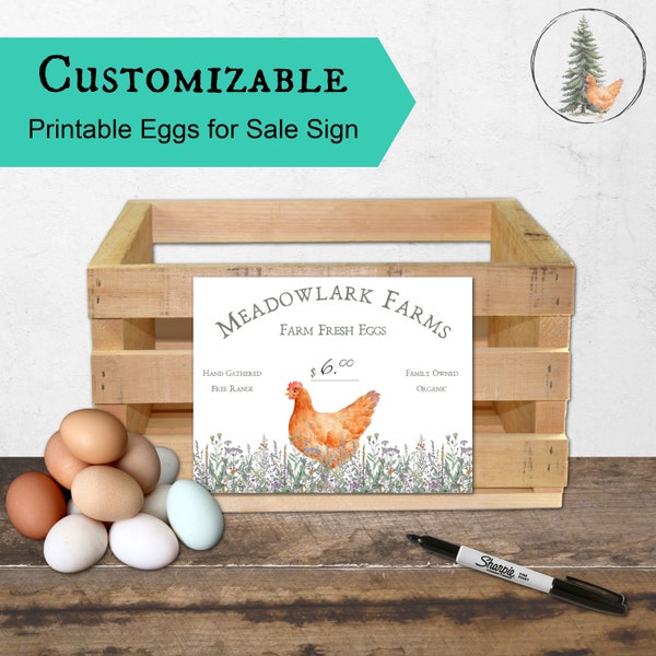 Cusomizable Eggs For Sale Sign,  Digital Download , includes JPEG and PDF files, Egg Signs, Eggs For Sale, Farm Signage, Business Signs