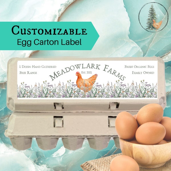 Floral Border Customizable Egg Carton Label - Printable Digital Download - Add your farm's name - Download includes JPEG, PNG, and PDF files