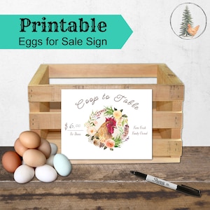 Floral Wreath Eggs For Sale Sign,  Digital Download , includes JPEG and PDF files, Egg Signs, Eggs For Sale, Farm Signage, Business Signs