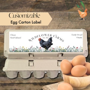 Schwarzes Huhn und Wildblume kundengerechtes Eierkarton-Etikett | Individuelles Eierkarton-Etikett | Personalisierter Ei-Aufkleber | Eierkarton Aufkleber | Egg Label