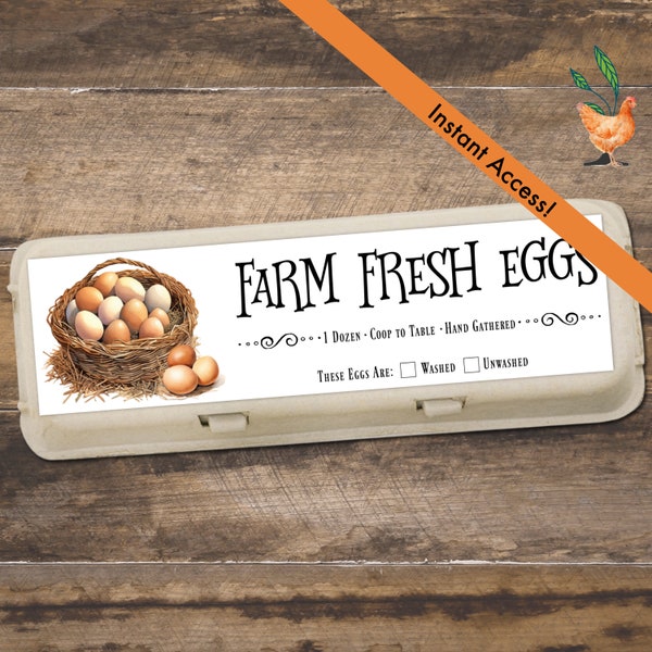 Egg Basket Egg Carton Label | Printable Egg Carton Label | Egg Carton Sticker | Egg Labels | Printable Egg Carton Sticker