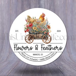 Huhn in einem Blumenwagen Logo, Huhn Logo, Blumenhuhn Logo, Benutzerdefiniertes Logo, Vorgefertigtes Logo, Farm Logo, Farm Branding, digital / druckbar