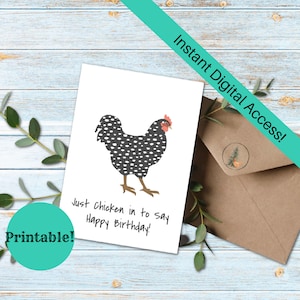 Carte d'anniversaire de poulet tacheté, carte de voeux imprimable, téléchargement numérique, carte d'anniversaire imprimable, poulet drôle, amateur de poulet, carte de ferme