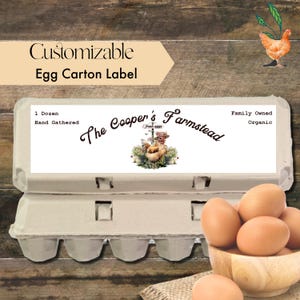 Huhn im Hut kundengerechtes Eierkarton-Etikett | Druckbare Digitaler Download | Benutzerdefiniertes Ei Etikett | Individueller Eieraufkleber - Fügen Sie den Namen Ihrer Farm hinzu