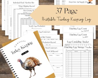 37 PAGE Turkey Keeping Log Book | Complete Turkey Logbook | Turkey Management | Homestead Log | Hatching | Egging | Meat Processing