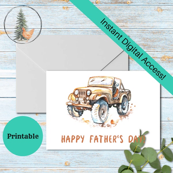 Jeep Father's Day Card, Printable Greeting Card, Digital Download, Printable Card, 4x4 Lover, Jeep Lover, 4x4 Father's Day Card