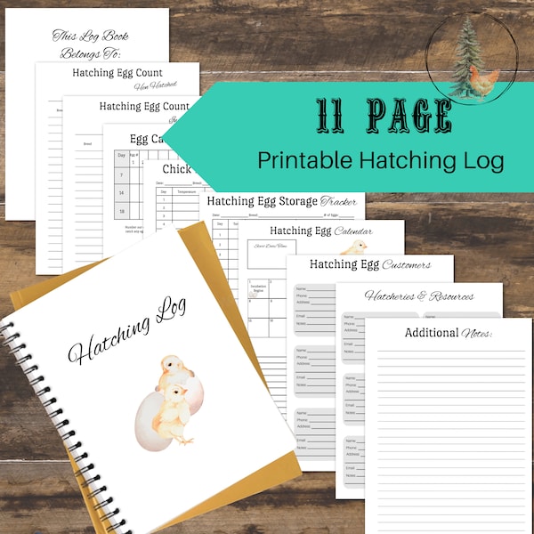 11 PAGE Hatching Log | Digital Download - PDF | Chicken Incubation Records | Chicken Hatch Log |  Printable Log Book | Homestead log