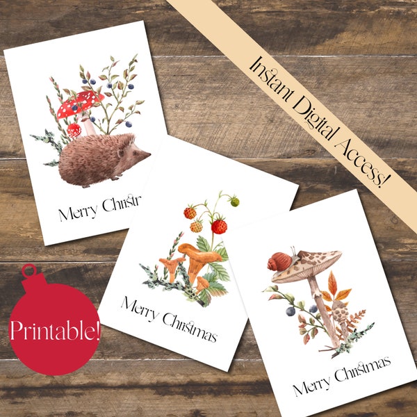 Mushroom Christmas Card | Printable Christmas Card | Printable Holiday Card | Printable Card | Mushroom Lover | Botanical Christmas Card
