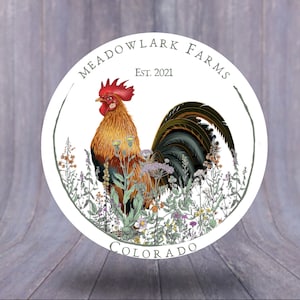 Floral Rooster Farm Logo: Custom Round Chicken Branding (Digital/Printable)