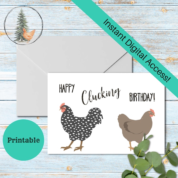 Funny Chicken Birthday Card, Printable Greeting Card, Digital Download, Printable Birthday Card, Funny Chicken, Chicken Lover, Chicken Humor