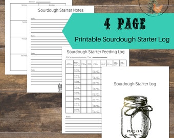 Sourdough Starter Log: 4-Page Bread Journal (Digital Download-PDF)