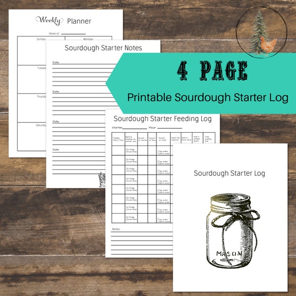 4 page Sourdough Starter Log | Digital Download-PDF | Sourdough Logbook | Homestead log | Sourdough Starter Journal | Bread Journal