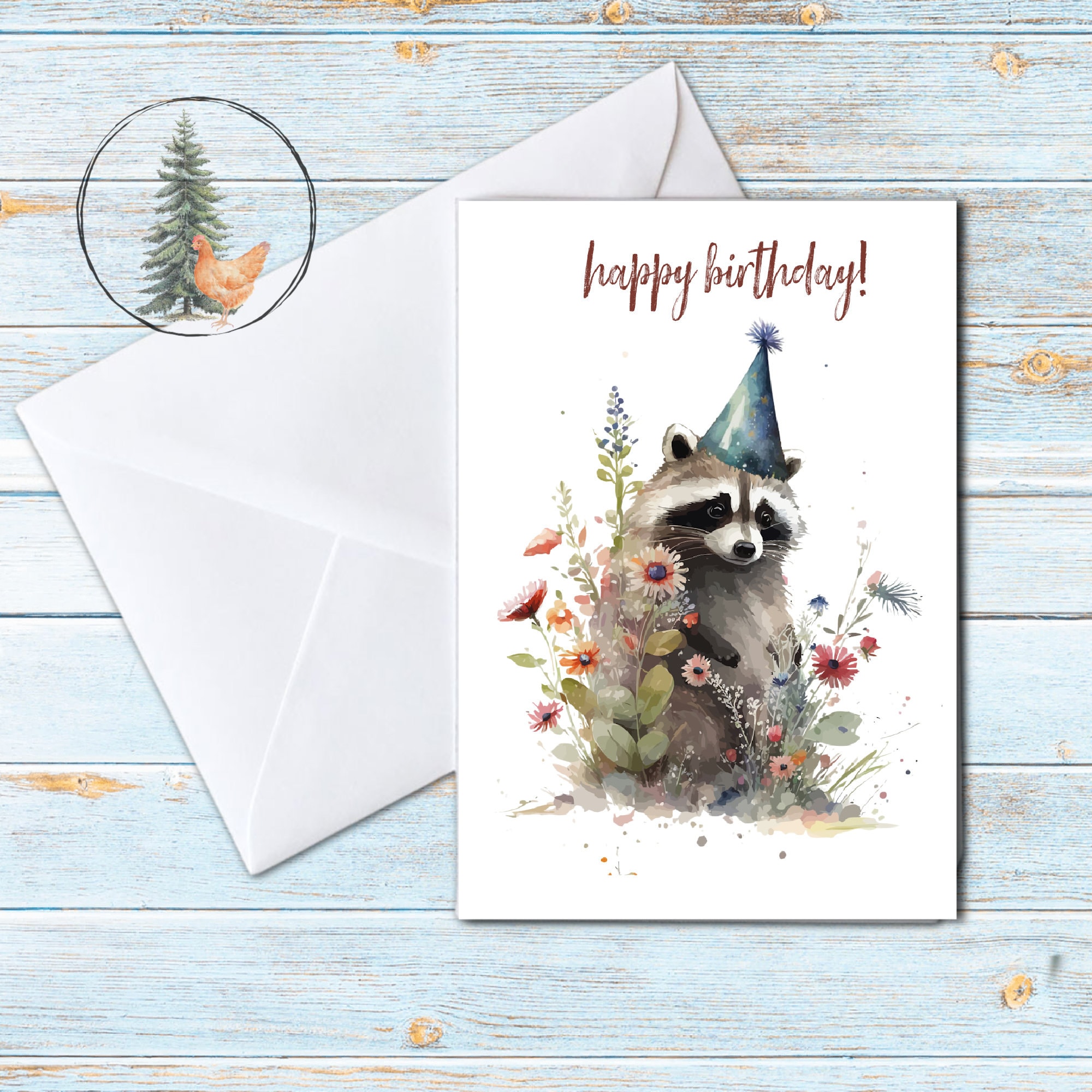 Raccoon Birthday Card, Printable Greeting Card, Digital Download ...