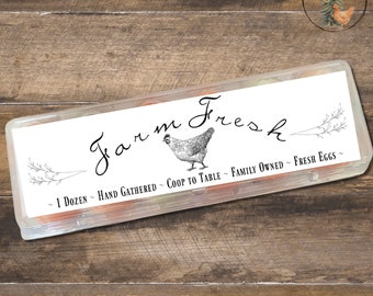 Frische Eierkarton-Etiketten vom Bauernhof: Laufendes Huhn Design (Digitaler Download)
