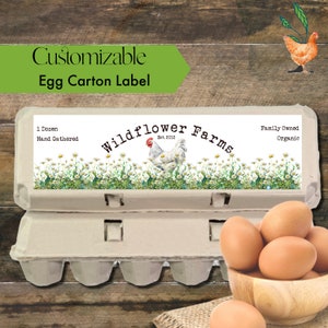 Gänseblümchen-Bordüre kundengerechter Eierkarton-Aufkleber | Druckbare Digitaler Download | Benutzerdefiniertes Ei Etikett | Individueller Eieraufkleber - Fügen Sie den Namen Ihrer Farm hinzu