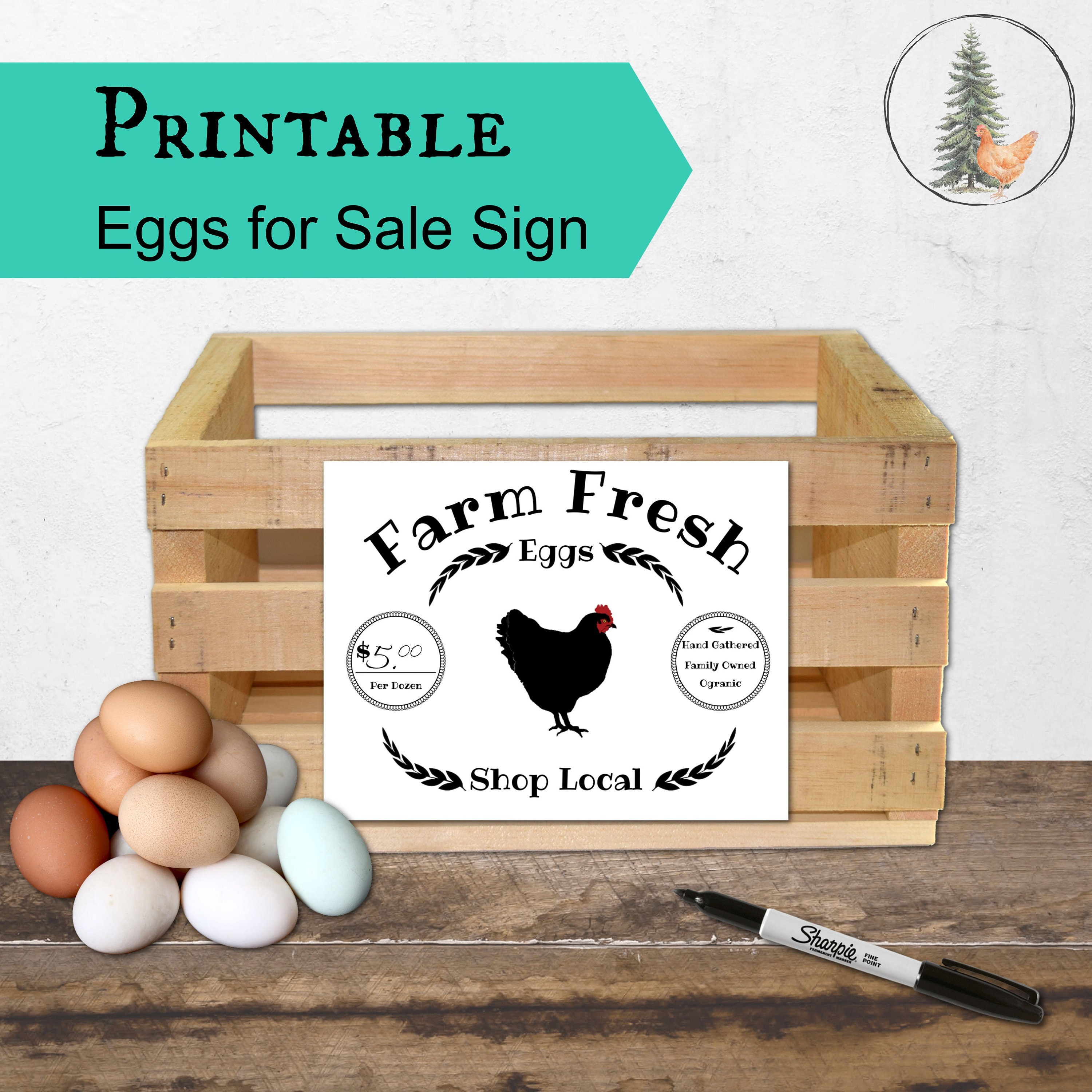 Black & White Eggs for Sale Sign, Digital Download , Includes JPEG and
