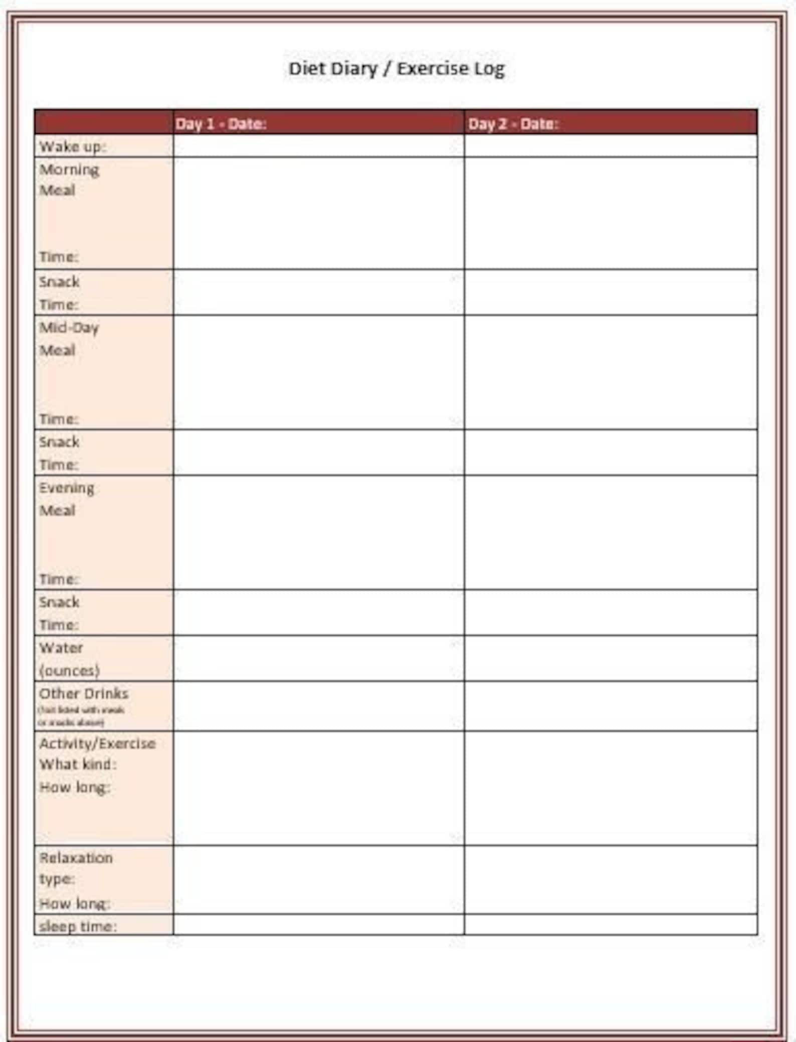 Editable, Printable, Daily Diet and Exercise Log - Etsy