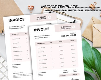 Pink White Invoice Template: Modern Business Invoice, CANVA Editable (PDF)