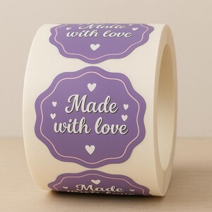 Made with Love - Druckbare Sticker / Etikett | Lila Rundes Etikett | Sofortdownload | Digitale Aufkleber | Kleinunternehmen | Verpackung