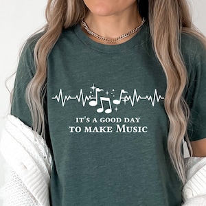 Koszulka Music Heartbeat Koszulka dla nauczyciela muzyki Koszulka edukacyjna Koszulka dla nauczyciela Koszulka dla muzyka Koszulki z nutami muzycznymi Koszulka chórowa Orkiestra dla kobiet