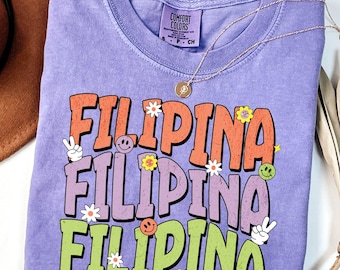Söt filippinsk prideskjorta Komfortfärger filippinsk amerikansk groovy tröja, tagalog t-shirt, filippinsk pinay huvtröja för henne, Tita retropresenter