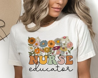 花柄看護教育者Tシャツ：レトロな教師への感謝Tシャツ