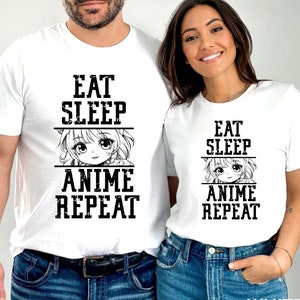 Eat Sleep Anime Repeat Shirt for Men Women Japanese Cartoon TShirt Otaku Anime Birthday T-Shirt Cool Anime Lover Tees Vintage Kawaii Shirt