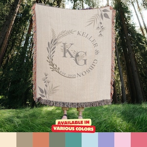 Personalized Couples Blanket, Custom Name Initials Cozy Throw, Cotton Anniversary, Bridal Shower Tapestry, Engagement Party Wedding Keepsake