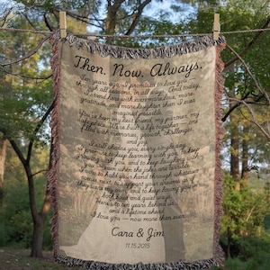 Manta de aniversario personalizada, manta con letras de canciones, recuerdo de votos matrimoniales, manta con foto personalizada, decoración del hogar, regalo de compromiso para parejas, recuerdo conmemorativo