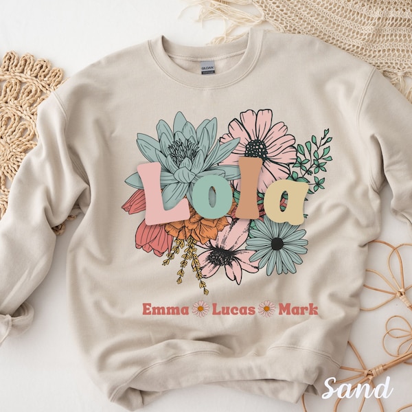 Lola Sweatshirt Filipijnse Lola To Be Wildflower Sweater Gepersonaliseerd cadeau met kindernaam Floral Retro Crewneck New Lola Philippines Gift