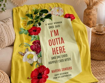 Funny Retirement Blanket for Women - Personalized Floral Throw Gift, Retired Coworker Farewell Present, Going Away Blanket