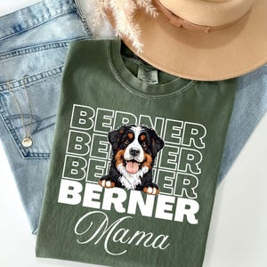 Custom Bernese Mountain Dog Shirt Comfort Colors®, Berner Mom Gift, Personalized Fur Dog Mom Person Bernese Lover Apparel,  Dog Face T-shirt