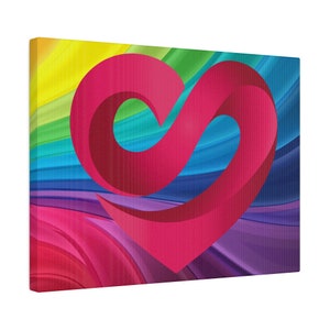 Love Life Heart Canvas - Rainbow Birthday, Anniversary, Valentines gift. LGBTQ Pride poster art