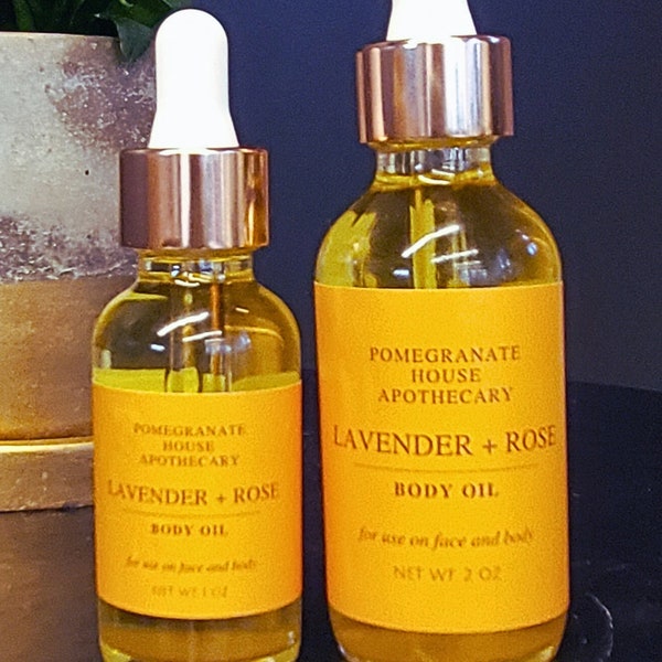 2 oz. Lavender and Rose Herbal Body Oil, Handcrafted, Natural Skin Care, Moisturizing Oil, Aromatherapy Oil, Botanical Skin Care