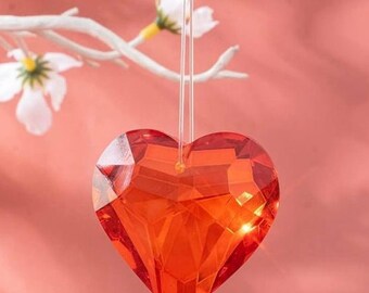 Red heart shaped crystal prism rainbow maker, sun catcher